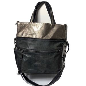 The Sak metallic leather silver and black crossbody bag.